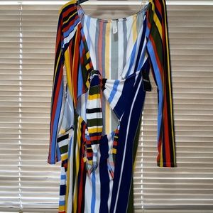 Colorful Striped Long Sleeve Body-con Dress